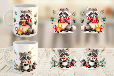 Mug Wrap Raccoon with Hot Cocoa Sublimation artnoy 