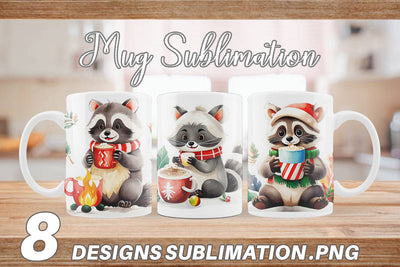 Mug Wrap Raccoon with Hot Cocoa Sublimation artnoy 