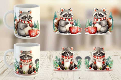 Mug Wrap Raccoon with Hot Cocoa Sublimation artnoy 