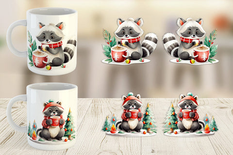 Mug Wrap Raccoon with Hot Cocoa Sublimation artnoy 