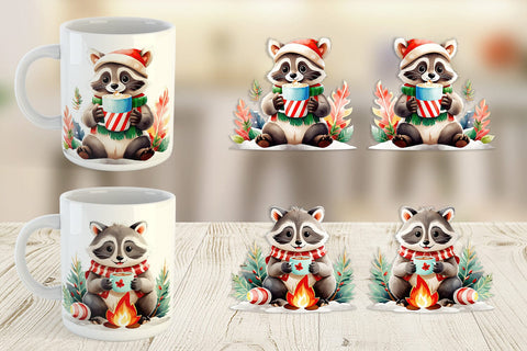 Mug Wrap Raccoon with Hot Cocoa Sublimation artnoy 