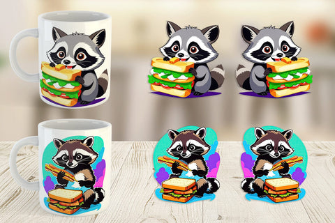 Mug wrap Raccoon with Sandwich Sublimation artnoy 