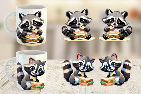 Mug wrap Raccoon with Sandwich Sublimation artnoy 