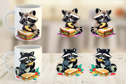 Mug wrap Raccoon with Sandwich Sublimation artnoy 