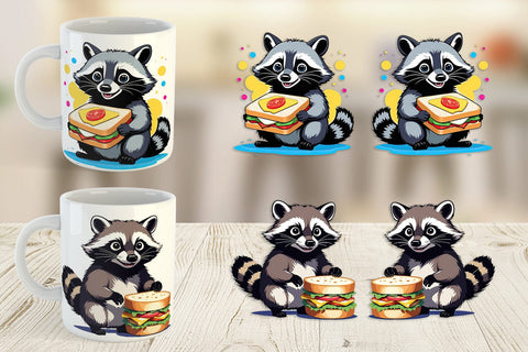 Mug wrap Raccoon with Sandwich Sublimation artnoy 