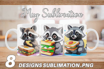 Mug wrap Raccoon with Sandwich Sublimation artnoy 