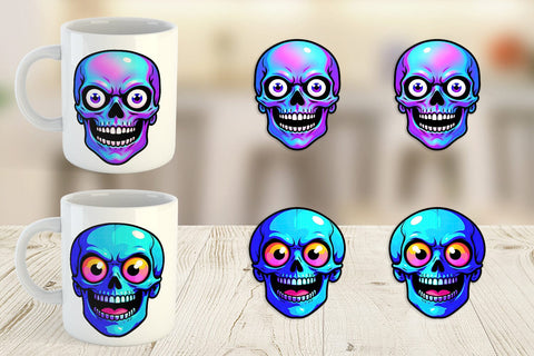 Mug Wrap Rainbow Skull Smirk Sublimation artnoy 