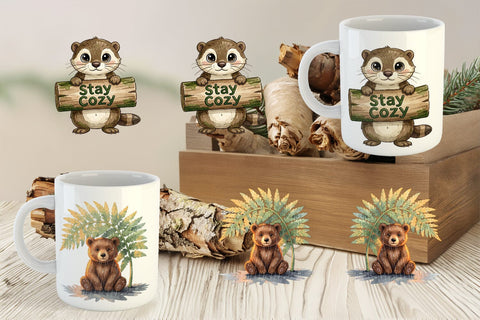 Mug Wrap Rainy Day Moss Magic Animal Watercolor Sublimation artnoy 