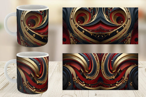 Mug Wrap Red and Gold Swirl Sublimation artnoy 