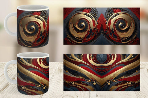Mug Wrap Red and Gold Swirl Sublimation artnoy 