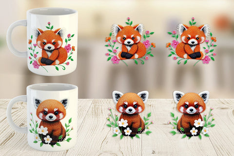 Mug Wrap Red Panda Embroidery Sublimation artnoy 