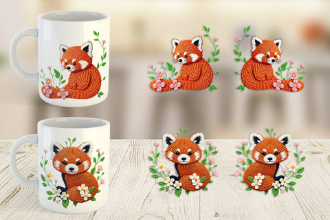 Mug Wrap Red Panda Embroidery Sublimation artnoy 