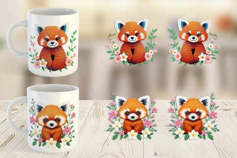 Mug Wrap Red Panda Embroidery Sublimation artnoy 