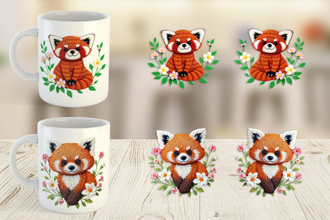 Mug Wrap Red Panda Embroidery Sublimation artnoy 