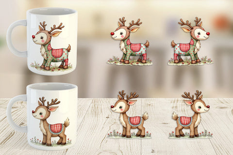 Mug Wrap Reindeer Patchwork Watercolor Sublimation artnoy 