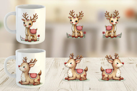 Mug Wrap Reindeer Patchwork Watercolor Sublimation artnoy 