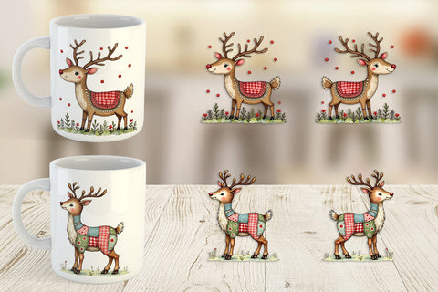 Mug Wrap Reindeer Patchwork Watercolor Sublimation artnoy 