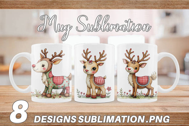 Mug Wrap Reindeer Patchwork Watercolor Sublimation artnoy 