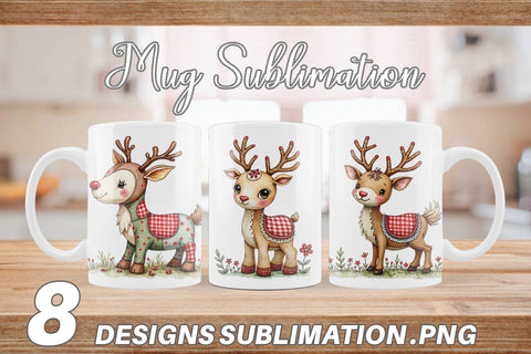 Mug Wrap Reindeer Patchwork Watercolor Sublimation artnoy 
