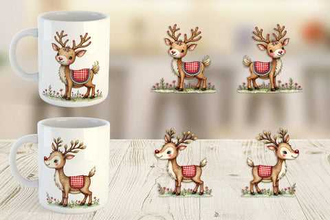 Mug Wrap Reindeer Patchwork Watercolor Sublimation artnoy 