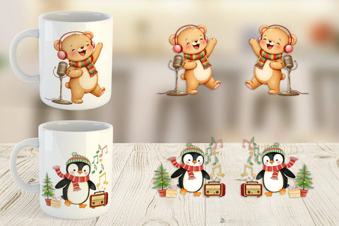 Mug Wrap Retro Christmas Animals Sublimation artnoy 