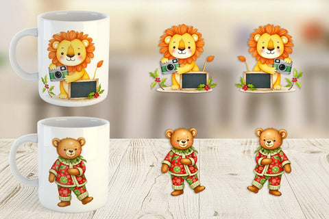 Mug Wrap Retro Christmas Animals Sublimation artnoy 