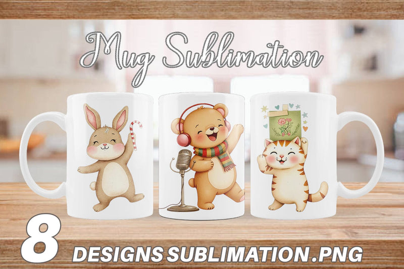 Mug Wrap Retro Christmas Animals Sublimation artnoy 