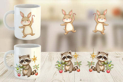 Mug Wrap Retro Christmas Animals Sublimation artnoy 