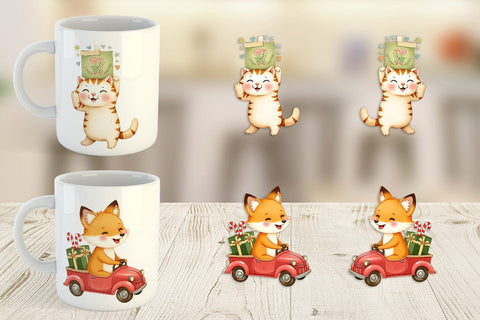 Mug Wrap Retro Christmas Animals Sublimation artnoy 