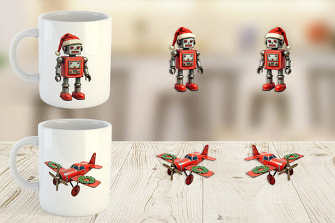 Mug Wrap Retro Christmas Tin Toy Treasures Watercolor Sublimation artnoy 