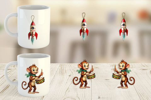 Mug Wrap Retro Christmas Tin Toy Treasures Watercolor Sublimation artnoy 