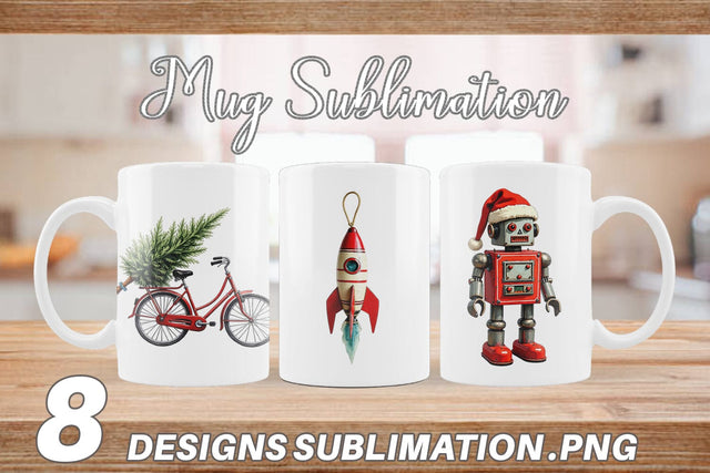 Mug Wrap Retro Christmas Tin Toy Treasures Watercolor Sublimation artnoy 