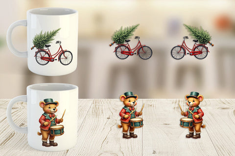 Mug Wrap Retro Christmas Tin Toy Treasures Watercolor Sublimation artnoy 