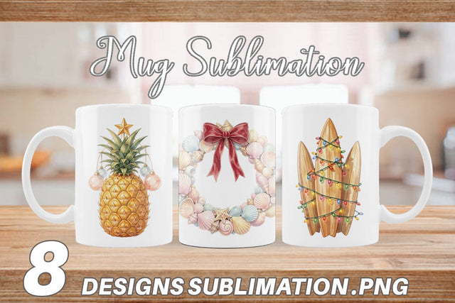 Mug Wrap Retro Coastal Christmas Decor Art Sublimation artnoy 