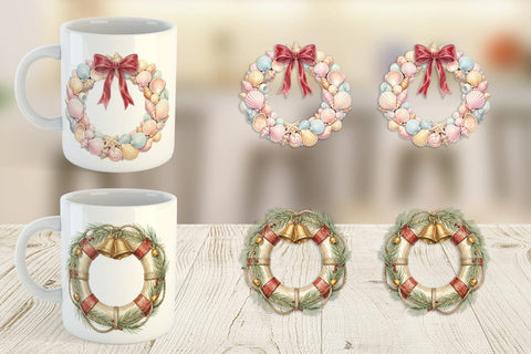 Mug Wrap Retro Coastal Christmas Decor Art Sublimation artnoy 
