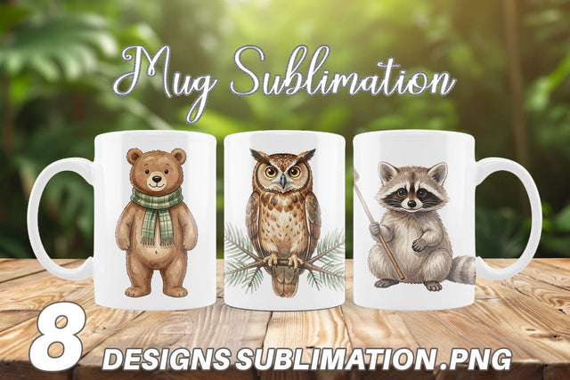 Mug Wrap Retro Forest Friend Watercolor Sublimation artnoy 