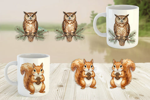 Mug Wrap Retro Forest Friend Watercolor Sublimation artnoy 