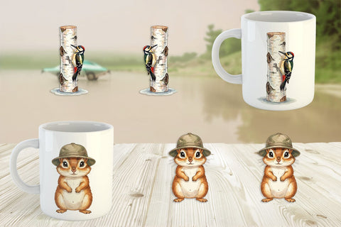 Mug Wrap Retro Forest Friend Watercolor Sublimation artnoy 
