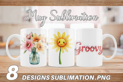 Mug Wrap Retro Groovy Florals Sublimation artnoy 