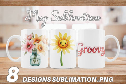Mug Wrap Retro Groovy Florals Sublimation artnoy 