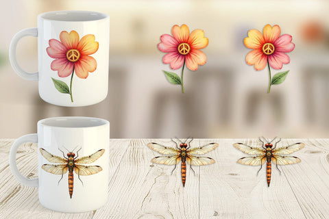 Mug Wrap Retro Groovy Florals Sublimation artnoy 