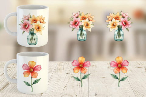 Mug Wrap Retro Groovy Florals Sublimation artnoy 