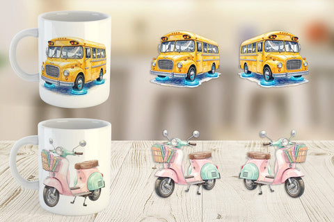 Mug Wrap Retro Hover School Transport Sublimation artnoy 