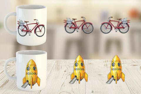 Mug Wrap Retro Hover School Transport Sublimation artnoy 
