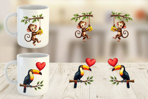 Mug Wrap Retro Jungle Love Valentine's Safari Animal Sublimation artnoy 