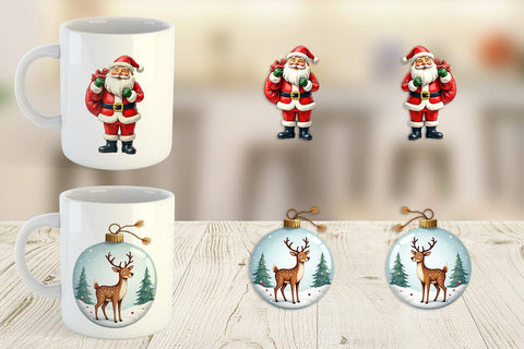 Mug Wrap Retro Kitsch Christmas Watercolor Sublimation artnoy 