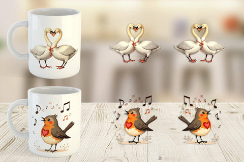 Mug Wrap Retro Lovebirds & Swans Valentine Watercolor Sublimation artnoy 