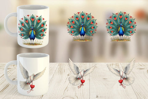 Mug Wrap Retro Lovebirds & Swans Valentine Watercolor Sublimation artnoy 