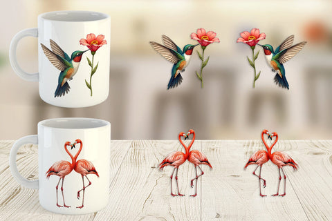 Mug Wrap Retro Lovebirds & Swans Valentine Watercolor Sublimation artnoy 