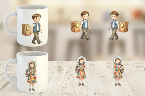 Mug Wrap Retro Space Kid School Watercolor Sublimation artnoy 